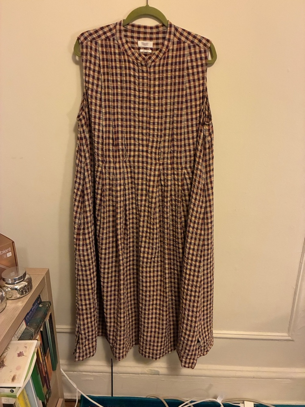 Toast UK - Sleeveless Plaid Maxi Dress in Brown and Navy
